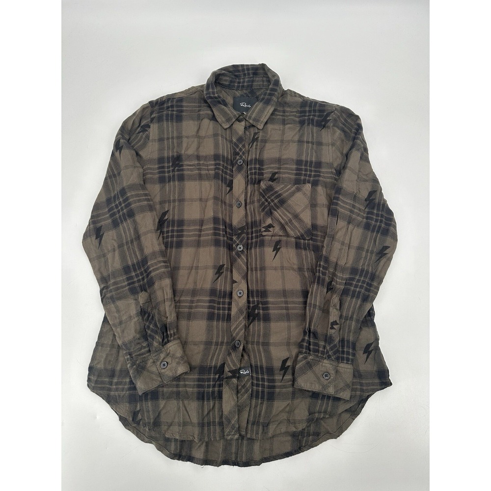 Rails Hunter Button Down Shirt Size Small Olive Green‎ Lightning Bolt Flannel